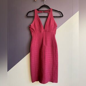 Herve Leger Jada Knee Length Bandage Dress, Beet Red Sz S EUC